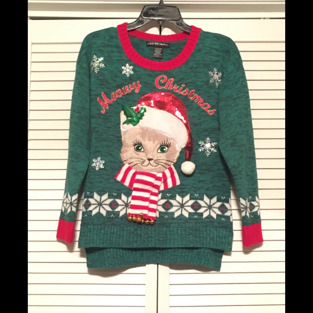 Festive Cat Christmas Sweater, Size S, SUPER CUTE!